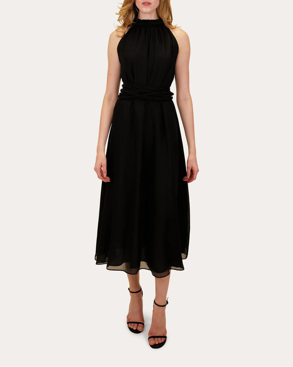 Chic A-Line Halter Neck Sleeveless Keyhole Back Midi Floor Length Prom Dress