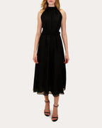 Chic A-Line Halter Neck Sleeveless Keyhole Back Midi Floor Length Prom Dress