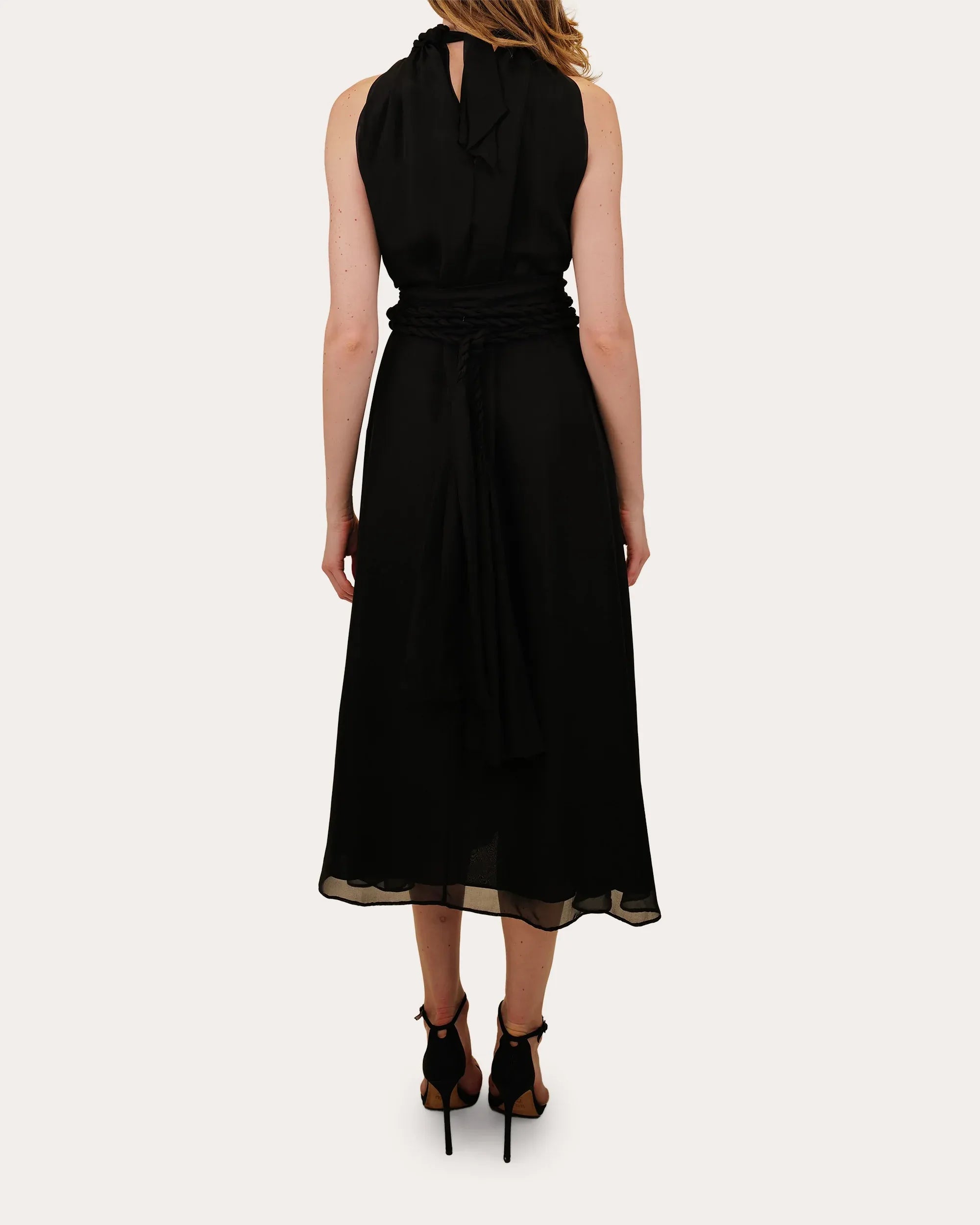 Chic A-Line Halter Neck Sleeveless Keyhole Back Midi Floor Length Prom Dress