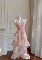 A-Line Halter Neck Sleeveless High Low Prom Dress