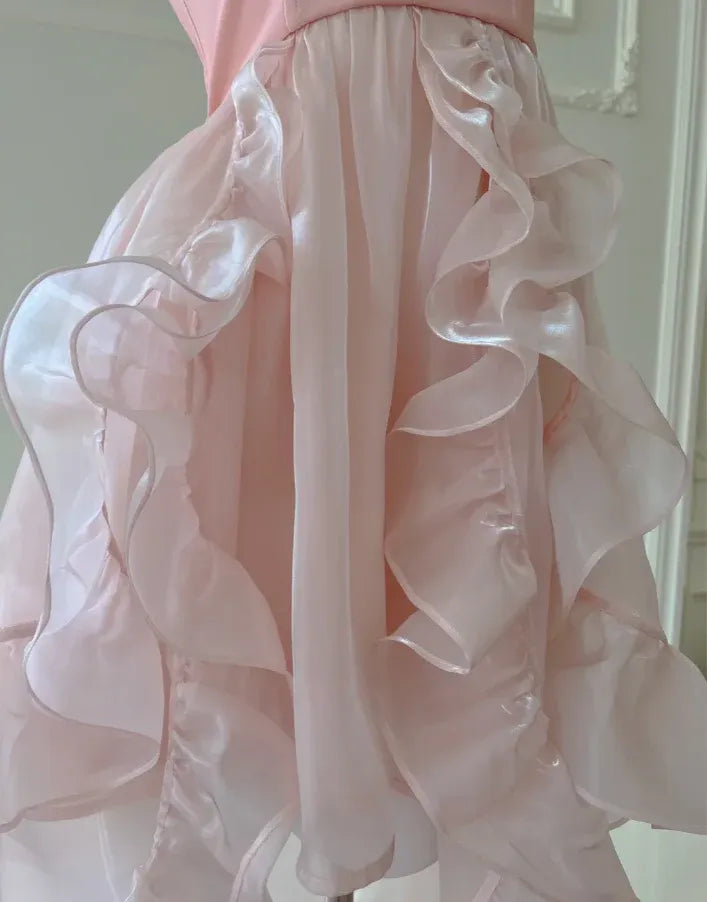 A-Line Halter Neck Sleeveless High Low Prom Dress