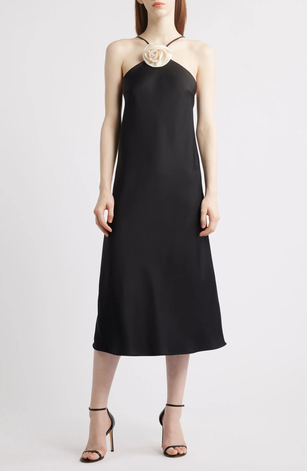 Chic A Line Halter Sleeveless Tie Back Midi Evening Dress