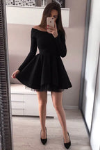 A-Line Off Shoulder Long Sleeve Mini Homecoming Dress
