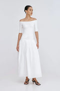 Chic A Line Off the Shoulder Half Sleeve Pleated Skirt Midi Length Hot Sale Prom Dress