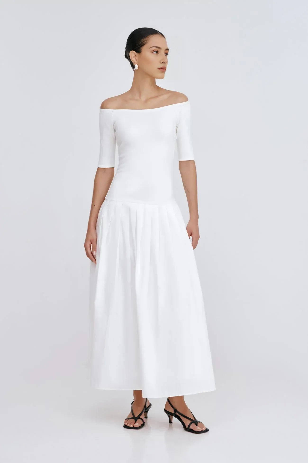 Chic A Line Off the Shoulder Half Sleeve Pleated Skirt Midi Length Hot Sale Prom Dress