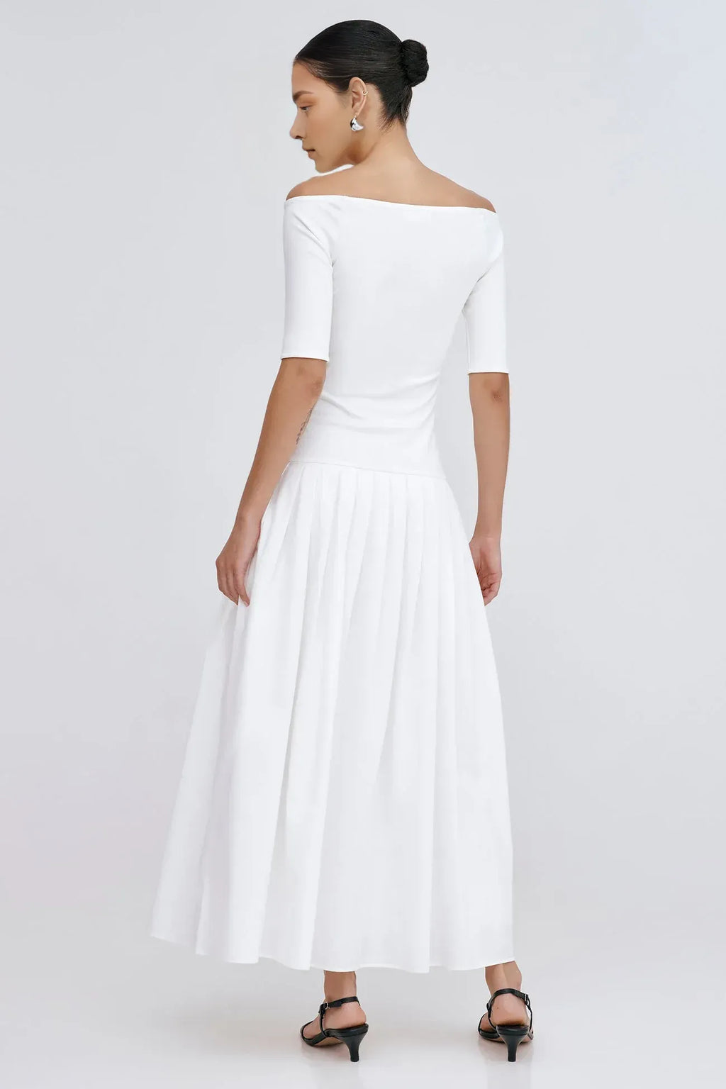 Chic A Line Off the Shoulder Half Sleeve Pleated Skirt Midi Length Hot Sale Prom Dress