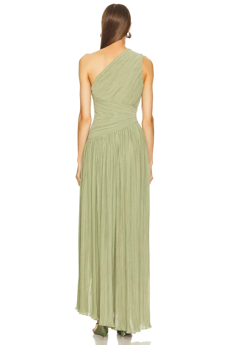 Chic A Line One Shoulder Sleeveless Cutout Detail Slit Front Floor Length Evening Dress
