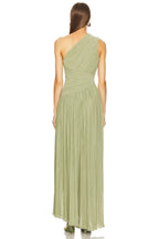 Chic A Line One Shoulder Sleeveless Cutout Detail Slit Front Floor Length Evening Dress