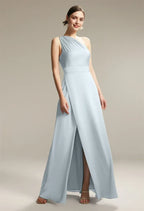 Chic A Line One Shoulder Sleeveless Zipper Back Floor Length Prom Dress