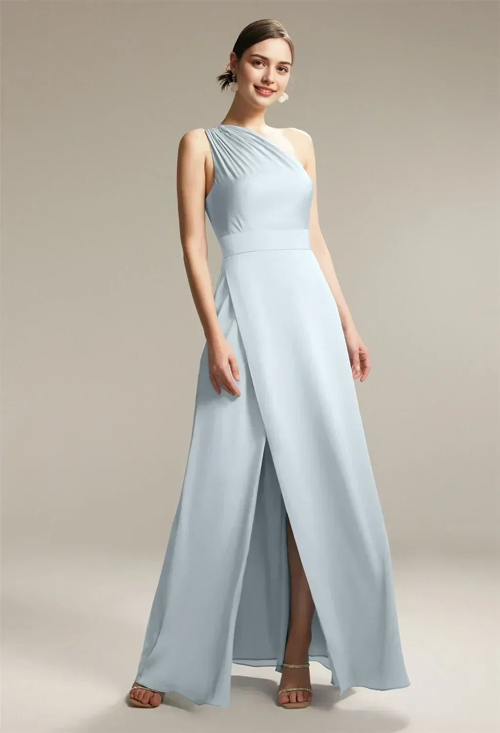 Chic A Line One Shoulder Sleeveless Zipper Back Floor Length Prom Dress