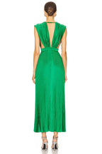 Chic A Line Plunging V Neck Sleeveless Cutout Back Midi Length Evening Dress