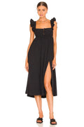 Chic A Line Square Neck Ruffle Sleeve Cutout Back High Slit Midi Length Prom Dress