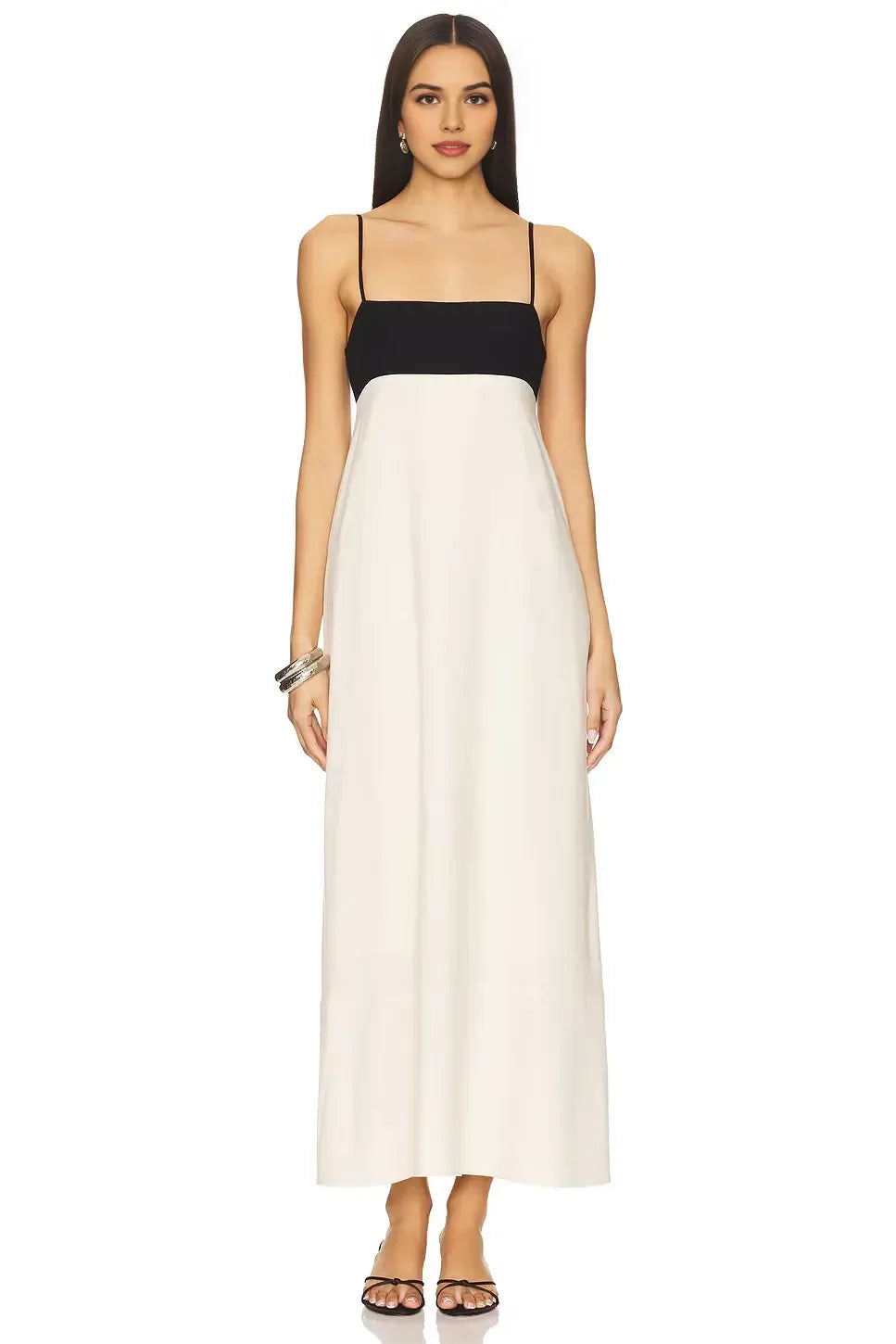 Chic A Line Square Neck Sleeveless Smocked Back Floor Length Evening Dress