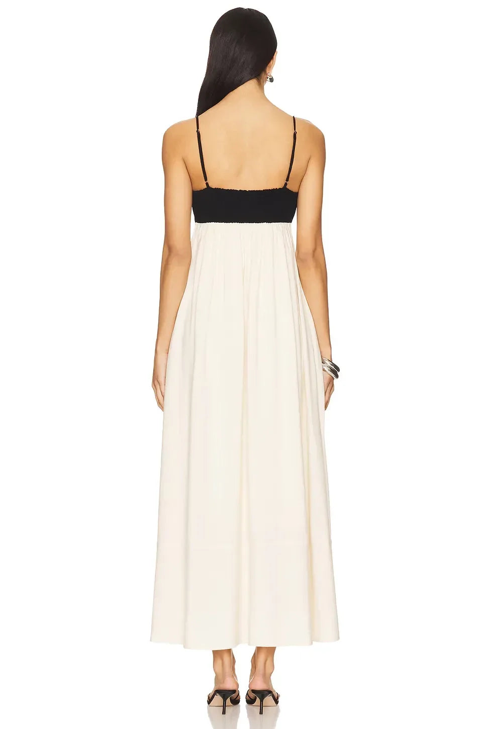 Chic A Line Square Neck Sleeveless Smocked Back Floor Length Evening Dress
