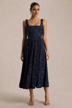 Chic A Line Square Neck Sleeveless Zip Back Midi Length Evening Dress
