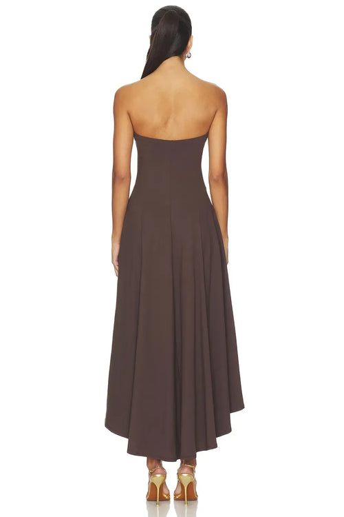 Élégante robe de bal mi-longue évasée, bustier, sans manches, coupe asymétrique