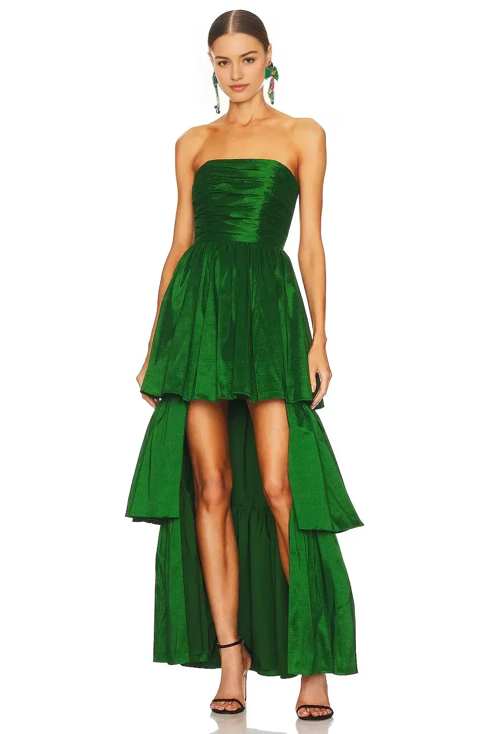 Chic A Line Strapless Sleeveless Tiered Skirt Asymmetric Length Evening Dress