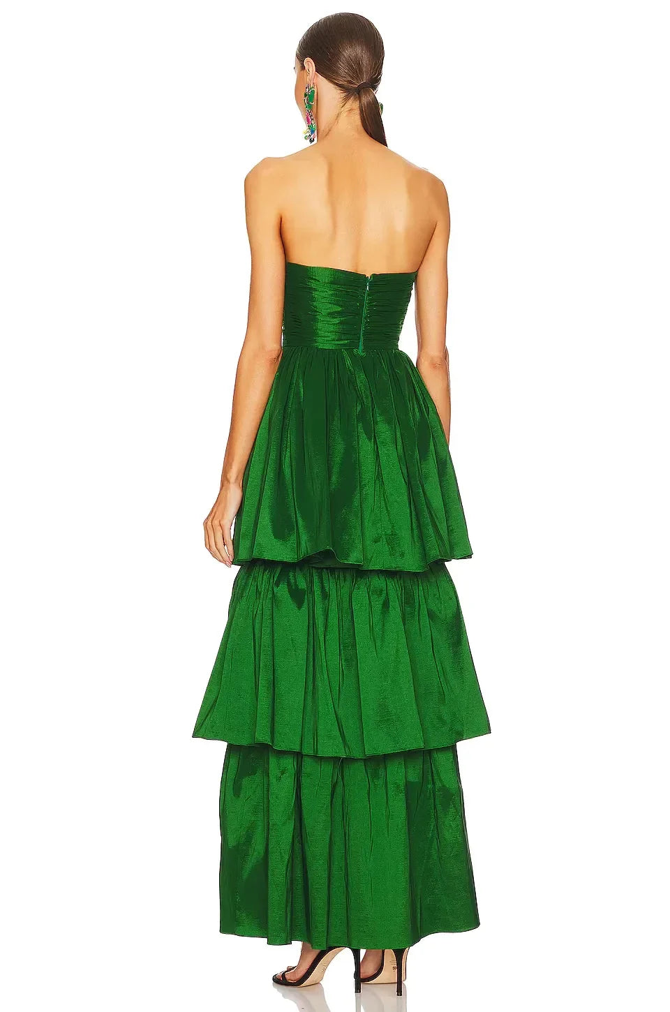 Chic A Line Strapless Sleeveless Tiered Skirt Asymmetric Length Evening Dress