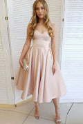 A-Line Strapless Sweetheart Neck Midi Homecoming Dress
