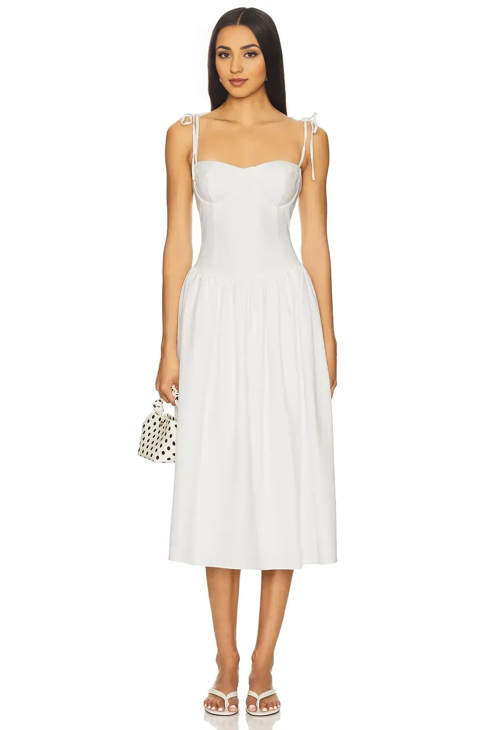 Chic A Line Sweetheart Neck Sleeveless Tie Shoulder Midi Length Evening Dress