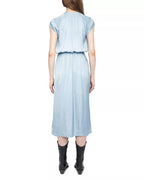 Chic A-Line V-Neck Cap Sleeve Ruched Back Asymmetrical Midi Hot Sale Prom Dress