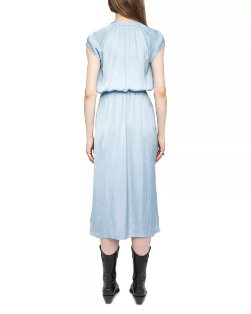 Robe de bal chic mi-longue asymétrique à encolure en V, manches courtes et dos froncé