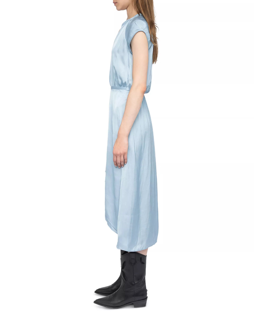 Chic A-Line V-Neck Cap Sleeve Ruched Back Asymmetrical Midi Hot Sale Prom Dress