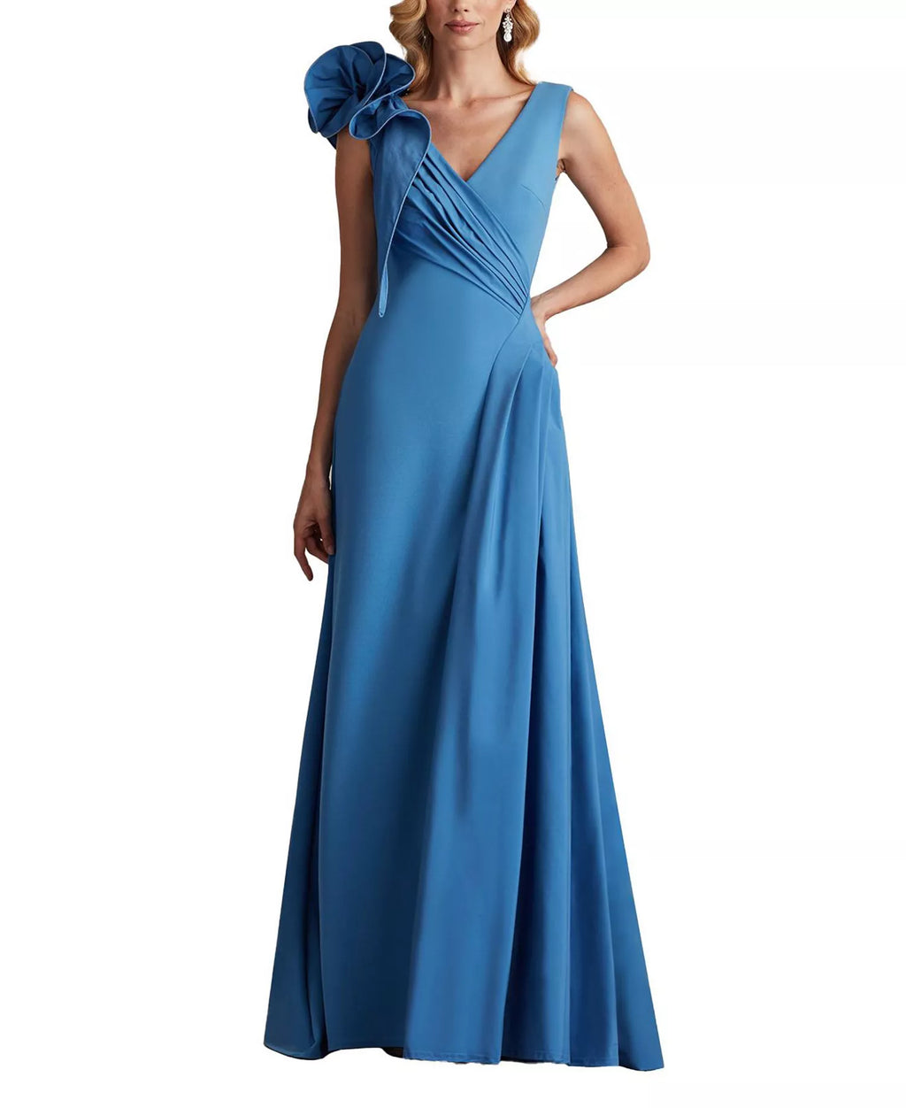 Chic A Line V Neck Sleeveless Floral Shoulder V Back Floor Length For Women Prom Dress