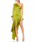 Chic Asymmetrical One Shoulder Puff Sleeve Ruffled Hem Hi Low Hot Sale Prom Dress