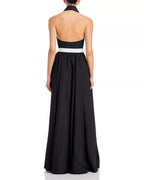 Chic Ballgown Collar Halter Neck Sleeveless Open Back Contrast Belt Floor Length For Ladies Prom Dress