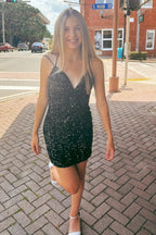 Bodycon V Neck Sleeveless Mini Homecoming Dress