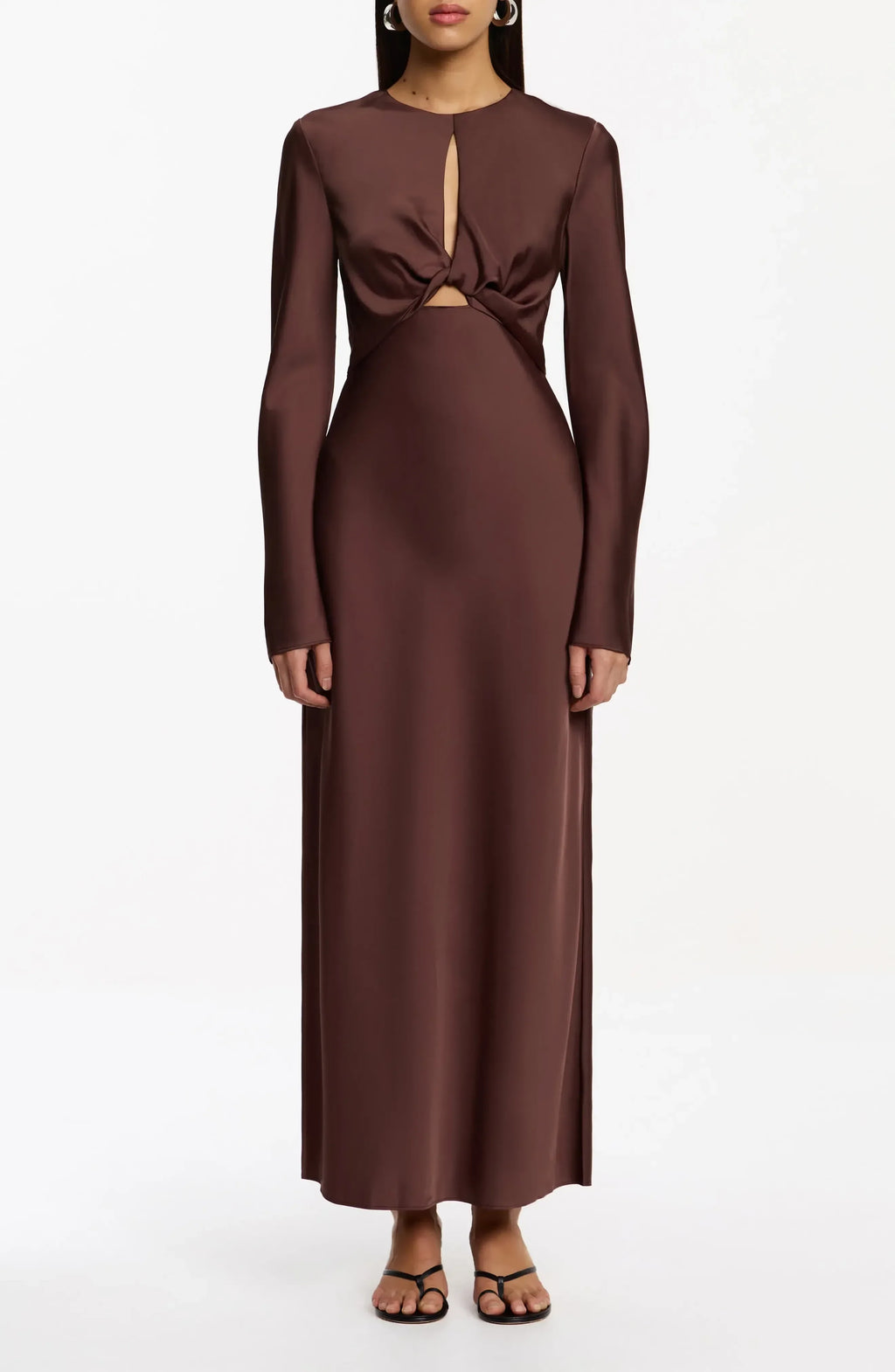 Chic Cutout Sheath Round Neck Long Sleeve Zipper Back Floor Length Evening Dress