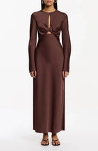 Chic Cutout Sheath Round Neck Long Sleeve Zipper Back Floor Length Evening Dress