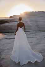 Chic Halter Ball Gown Sleeveless Open Back Long Length Wedding Dress with High Slit