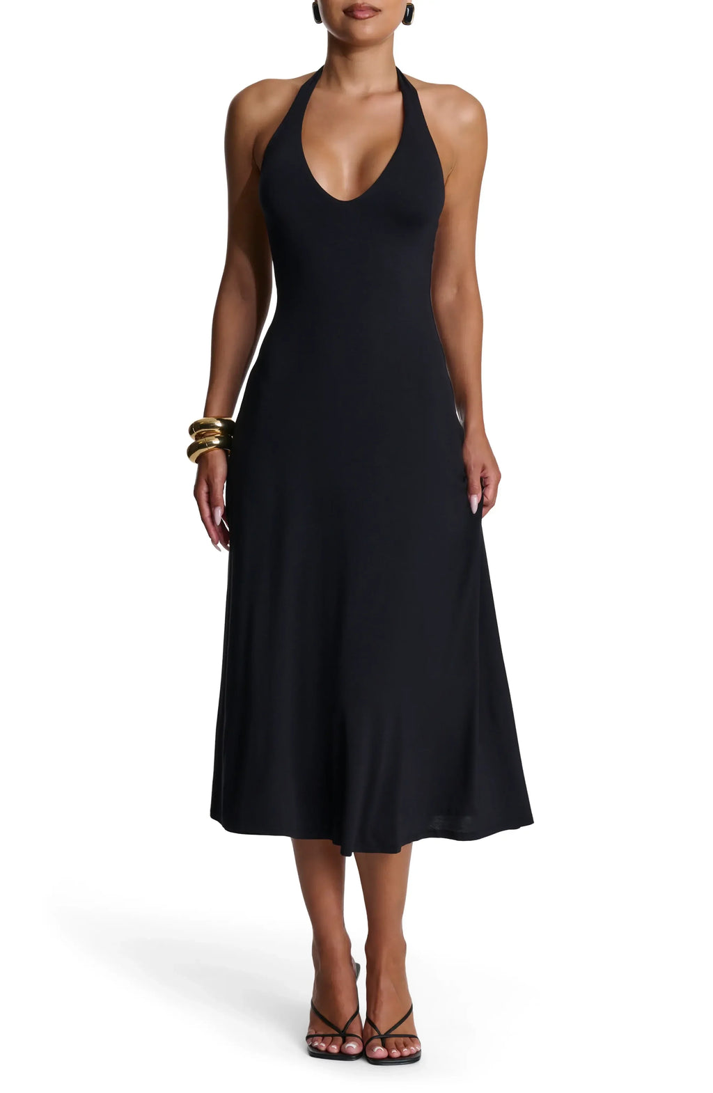 Chic Halter Neck Sleeveless Open Back Midi Evening Dress