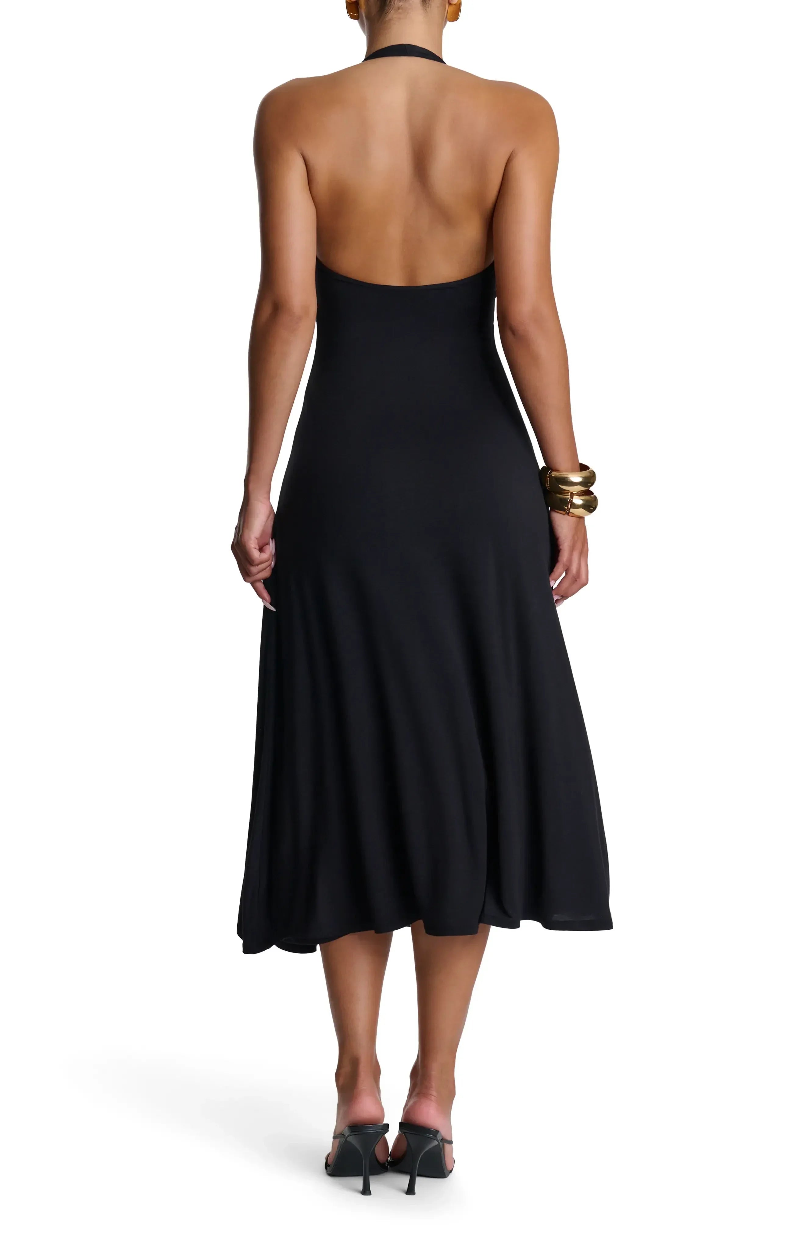 Chic Halter Neck Sleeveless Open Back Midi Evening Dress