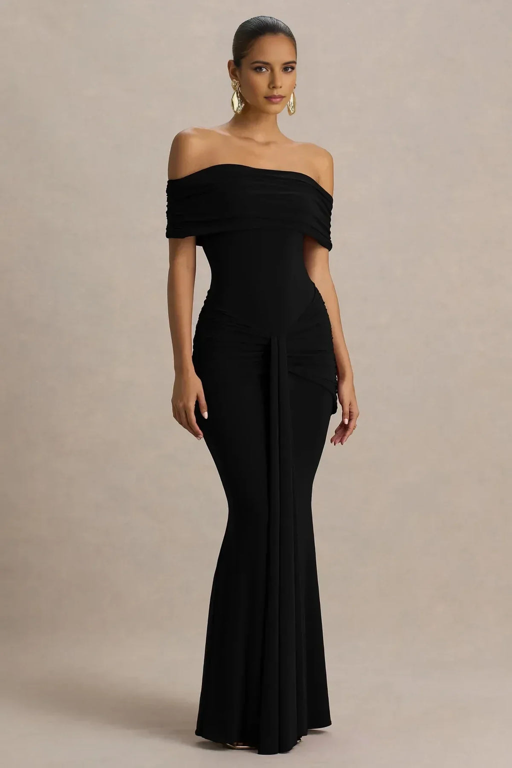 Chic Like Mermaid Off Shoulder Short Sleeve Ruched Back Floor Length Evening Dress