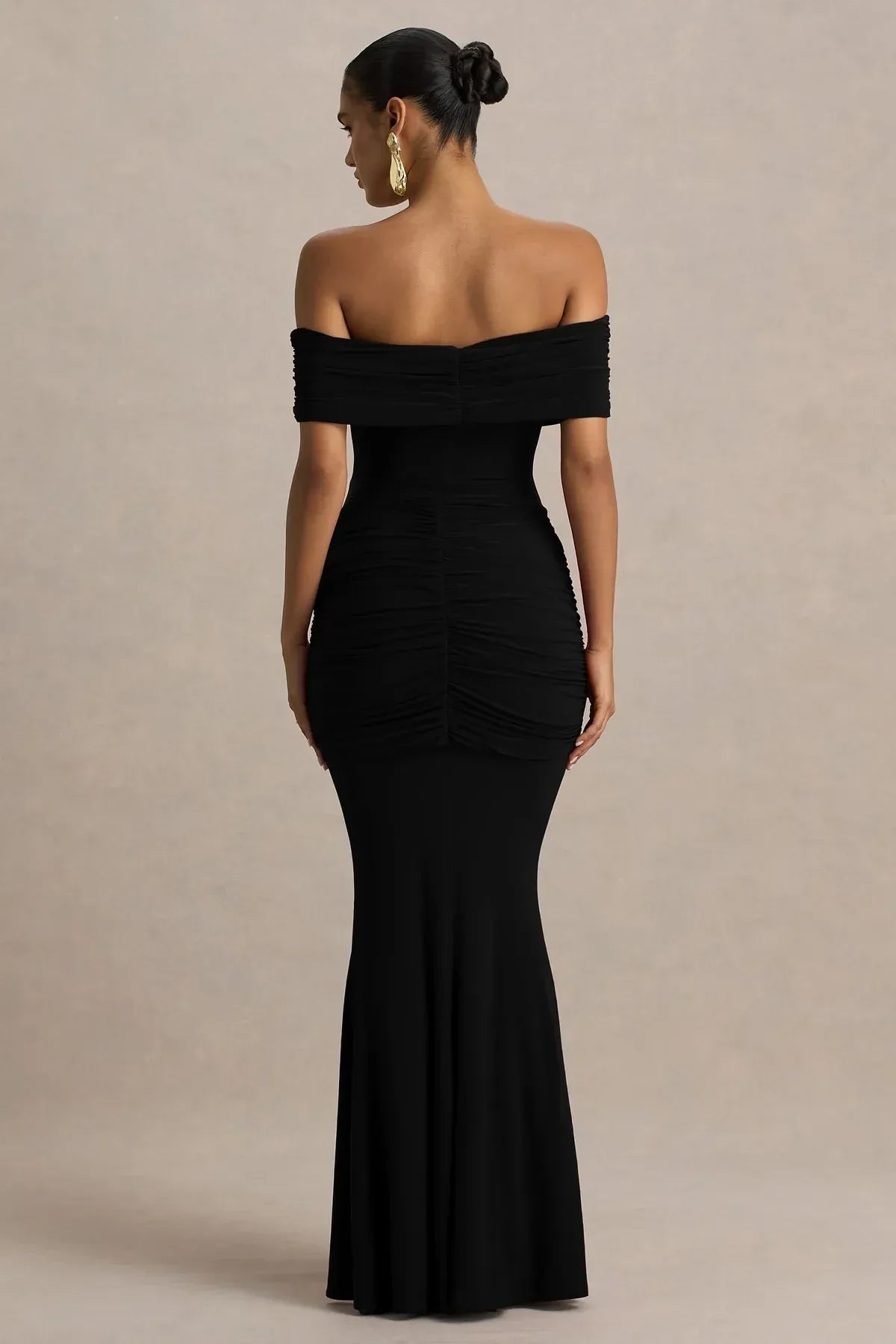 Chic Like Mermaid Off Shoulder Short Sleeve Ruched Back Floor Length Evening Dress