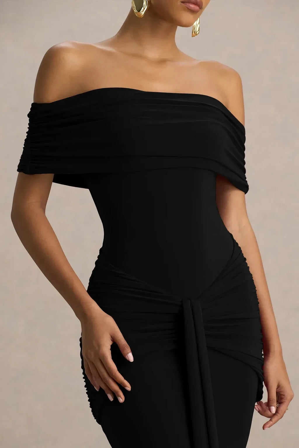Chic Like Mermaid Off Shoulder Short Sleeve Ruched Back Floor Length Evening Dress