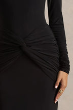 Chic Like Sheath High Neck Long Sleeve Knot Front Floor Length Evening Dress