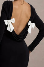 Chic Mermaid Boat Neck Long Sleeve Bow Back Floor Length Evening Dress