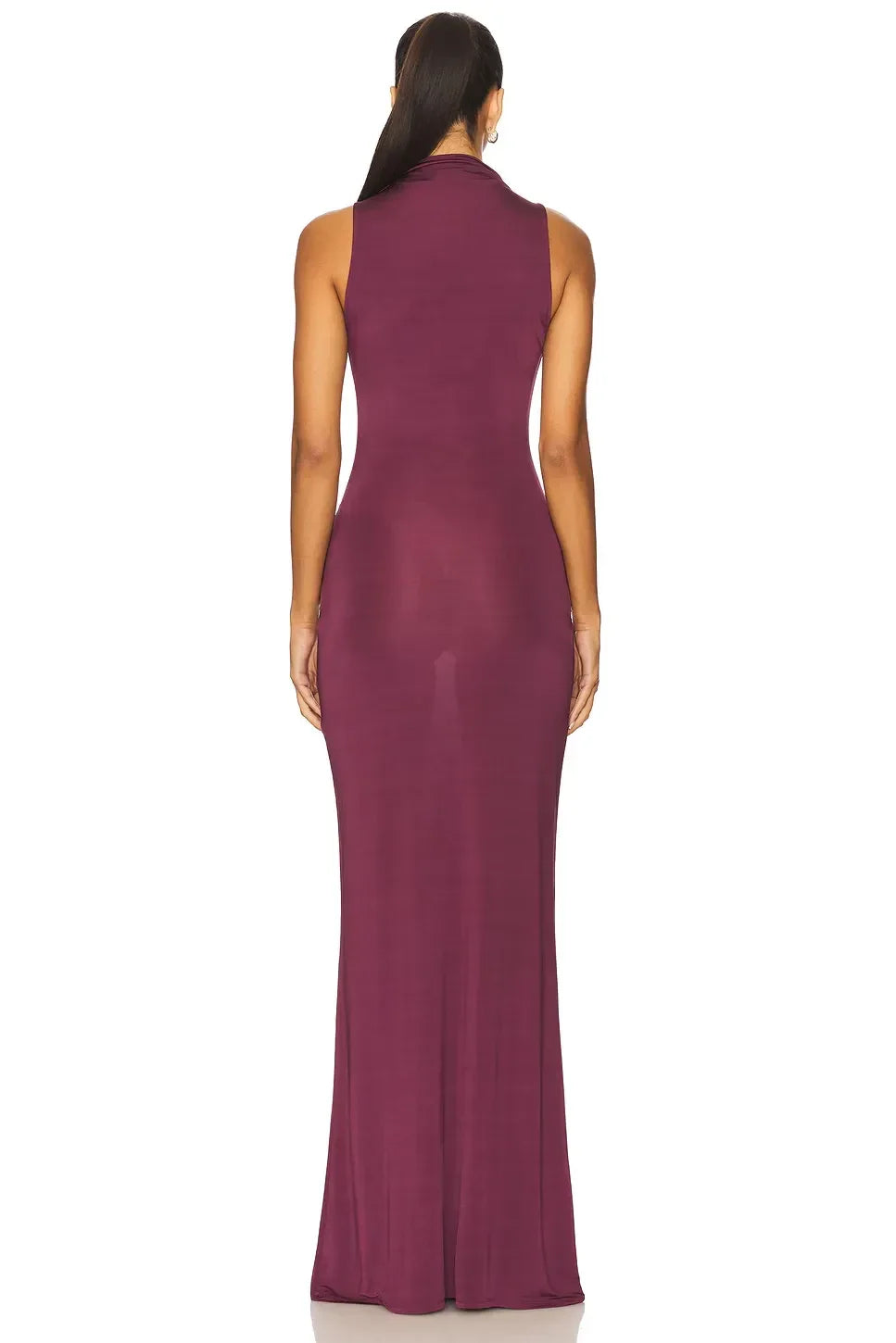 Chic Mermaid Cowl Neck Sleeveless Ruched Detail Floor Length Evening Dress