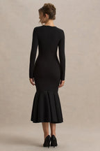 Chic Mermaid Crew Neck Long Sleeve Zipper Back Midi Length Evening Dress