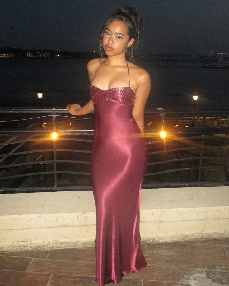 Mermaid Halter Neck Bodice Floor-Length Evening Maxi Dress