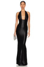 Chic Mermaid Halter Neck Sleeveless Open Back Slit Back Floor Length Evening Dress