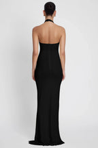 Chic Mermaid Halter Neck Sleeveless Tie Accent Side Slit Floor Length Prom Dress