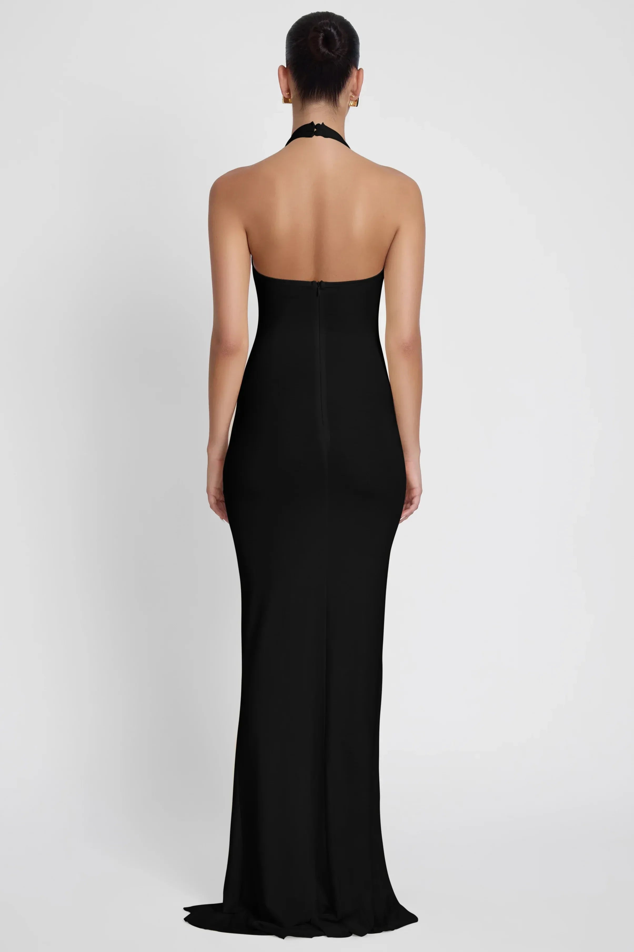 Chic Mermaid Halter Neck Sleeveless Tie Accent Side Slit Floor Length Prom Dress