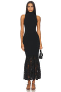 Chic Mermaid Mock Neck Sleeveless Lace Hem Midi Length Evening Dress
