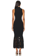 Chic Mermaid Mock Neck Sleeveless Lace Hem Midi Length Evening Dress