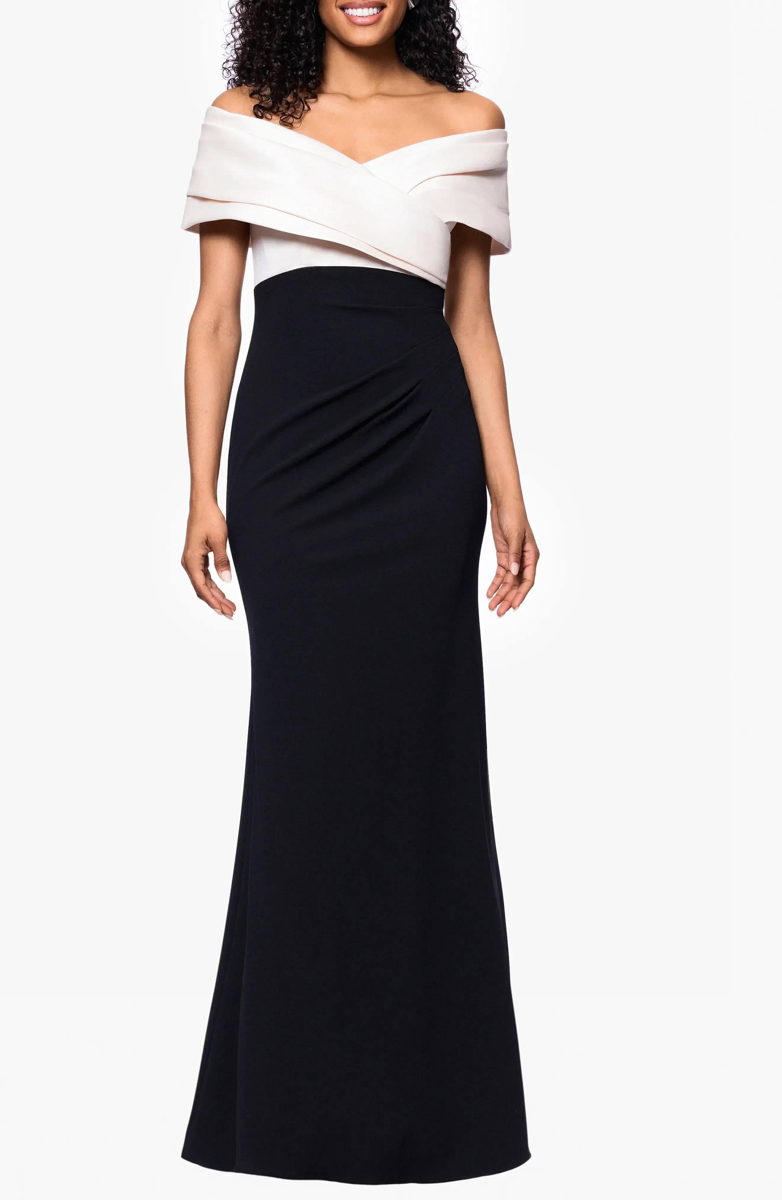 Chic Mermaid Off Shoulder Short Sleeve Zipper Back Floor Length Evening Dress